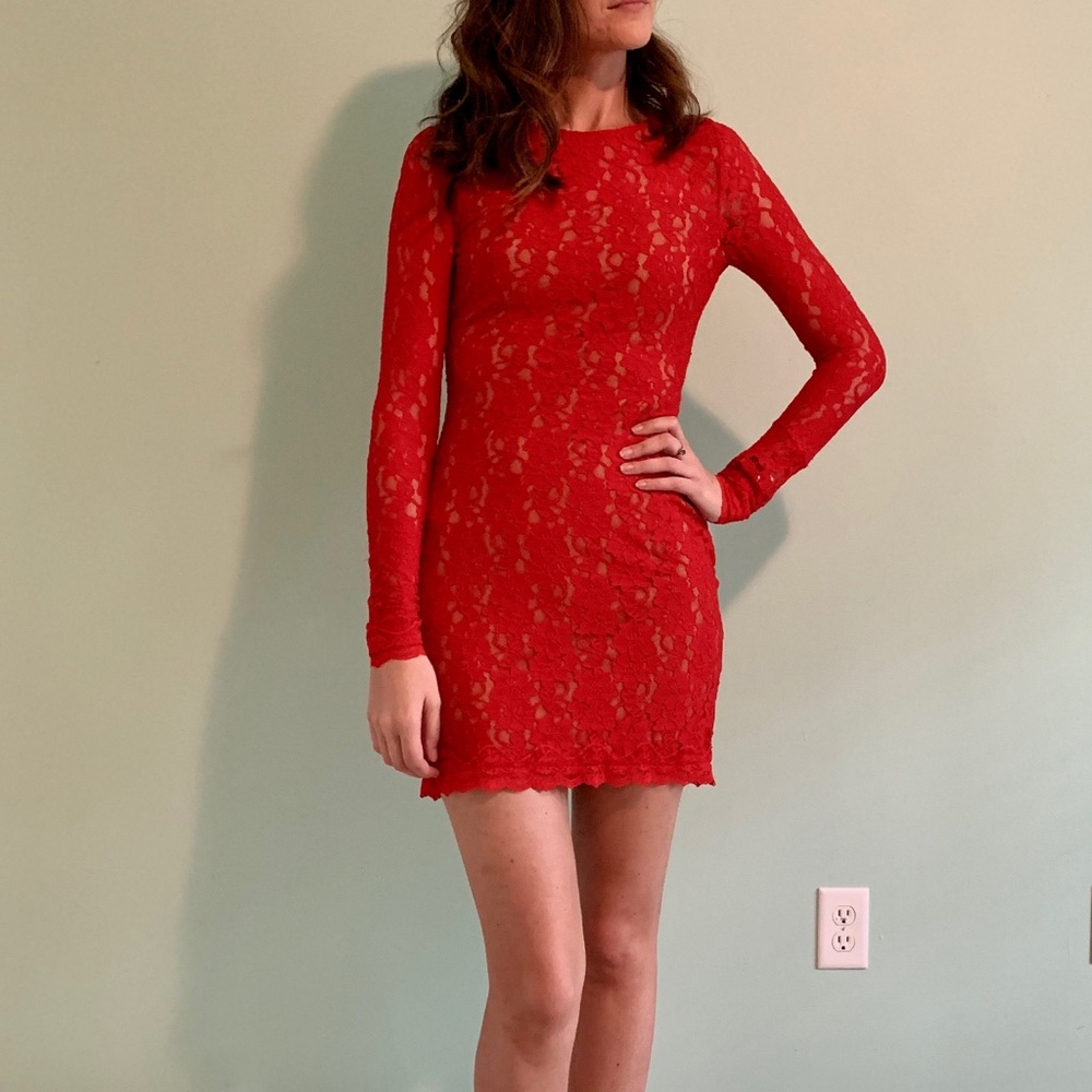 Red lace cocktail dress